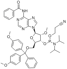 N-苯甲?；?5-O-(4,4-二甲氧基三苯甲基)-2-O-甲基腺苷-3-(2-氰基乙基-N,N-二異丙基)亞磷酰胺結構式_110782-31-5結構式