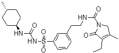 3-乙基-2,5-二氫-4-甲基-N-[2-[3-[[[[(反式-4-甲基環(huán)己基)氨基]羰基]氨基]磺酰基]苯基]乙基]-2-氧代-1H-吡咯-1-甲酰胺結(jié)構(gòu)式_791104-62-6結(jié)構(gòu)式