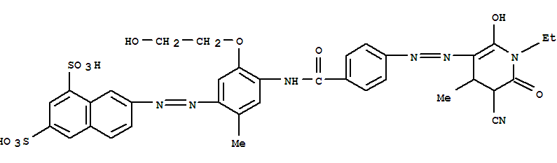7-[[4-[[4-[(5-氰基-1-乙基-1,4,5,6-四氫-2-羥基-4-甲基-6-氧代-3-吡啶)氮雜]苯甲?；鵠氨基]-5-(2-羥基乙氧基)-2-1,3-萘二磺酸結(jié)構(gòu)式_884304-25-0結(jié)構(gòu)式