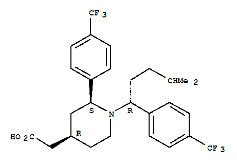 (2S,4R)-rel-1-[(1R)-4-甲基-1-[4-(三氟甲基)苯基]戊基]-2-[4-(三氟甲基)苯基]-4-哌啶乙酸結(jié)構(gòu)式_884599-65-9結(jié)構(gòu)式