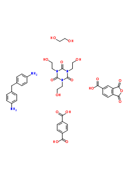 1,4-Benzenedicarboxylic acid, polymer with 1,3-dihydro-1,3-dioxo-5-isobenzofurancarboxylic acid, 1,2-ethanediol, 4,4’-methylenebis[benzenamine] and 1,3,5-tris(2-hydroxyethyl)-1,3,5-triazine-2,4,6(1h, Structure,24938-17-8Structure