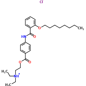普魯卡因相關化合物的鹽酸鹽(二乙基(2-羥乙基)-氨基-對-[鄰-(辛氧基)苯甲酰氨基]苯甲酸甲酯鹽酸鹽)結構式_51444-52-1結構式
