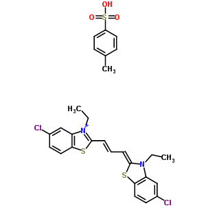 5-Chloro-2-(3-(5-chloro-3-ethyl-2(3h)-benzothiazolylidene)-1-propenyl)-3-ethyl-benzothiazolium salt with 4-methylbenzenesulfonic acid (1: 1)Structure,54350-28-6Structure 5-Chloro-2-(3-(5-chloro-3-ethyl-2(3h)-benzothiazolylidene)-1-propenyl)-3-ethyl-benzothiazolium salt with 4-methylbenzenesulfonic acid (1: 1) Structure,54350-28-6Structure