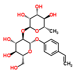 4-乙烯基苯基 2-O-(6-去氧-ALPHA-L-吡喃甘露糖)-BETA-D-吡喃葡萄糖苷結構式_90852-99-6結構式
